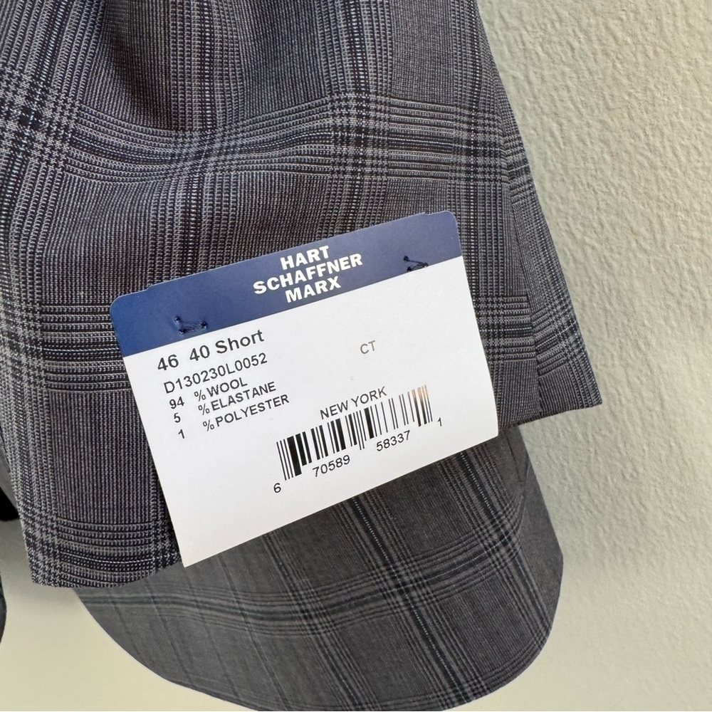 NWT Hart Schaffner Marx Gray Blue Plaid New York Fit 2pc Suit Jacket Pants - Picture 11 of 16